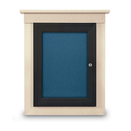 United Visual Products 42"x32" 2-Door Enclosed Letterboard, Blue Felt/Walnut UV26235O-WALNUT-BLUE